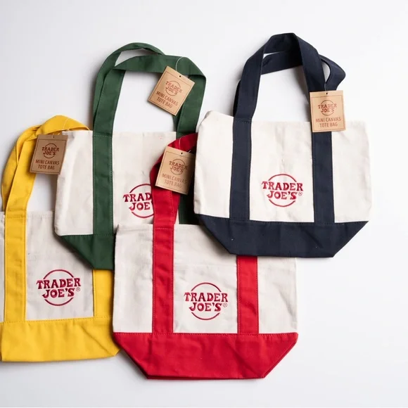 Trader Joe’s Mini Canvas Tote Bag Set - Red, Forest Green, Yellow, Navy - Picture 2 of 2